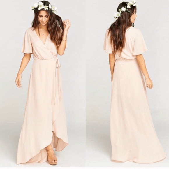 Show Me Your MuMu Dresses & Skirts - Show Me Your Mumu Sophia Wrap Dress Large Light Pink V Neck Maxi Flutter Sleeve